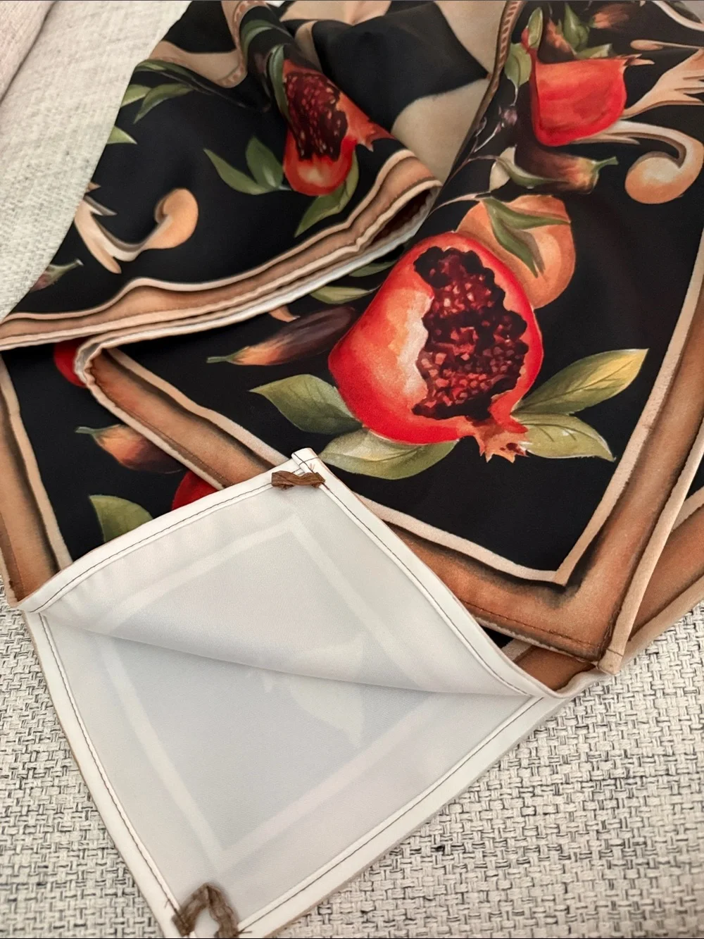 Decorative Throw with Red Pomegranate Print. Purchased in Italy. N used.